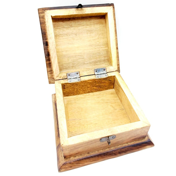 open hamsa carved wood box