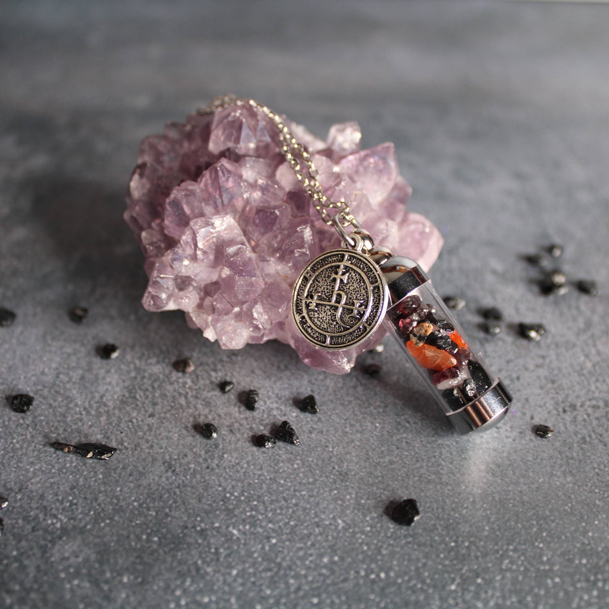 Lilith Spell Jar Amulet Necklace | Witchy Crystal Jewelry | Black