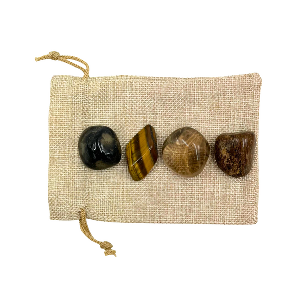 Strength 4-Tumblestones & Burlap Bag Set | Crystals for Inner Strength | Healing Stones Gift Set