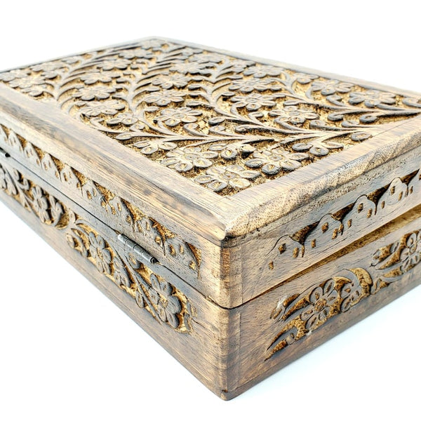 floral pattern carved wooden box