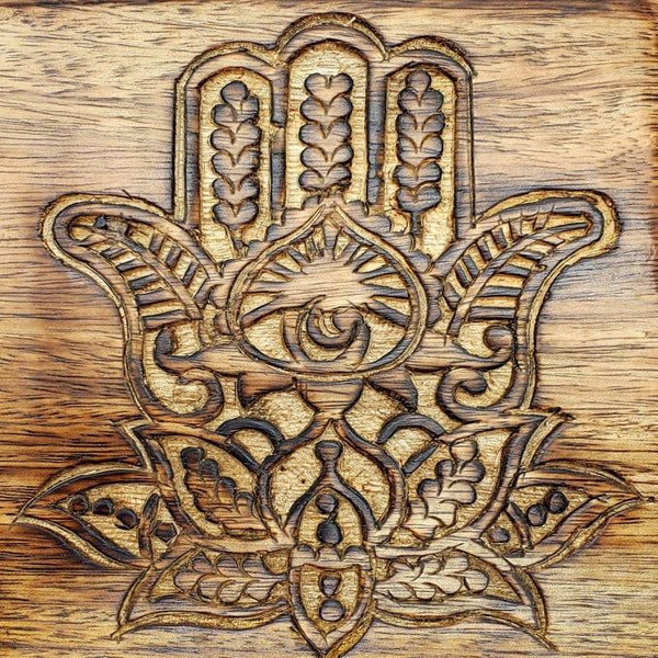 hamsa hand carved wood box