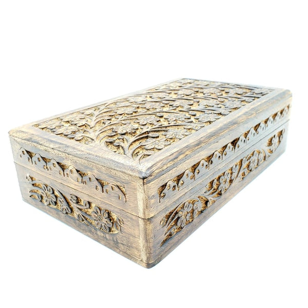 large floral pattern carved wooden box
