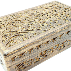 large hand carved floral pattern wooden box