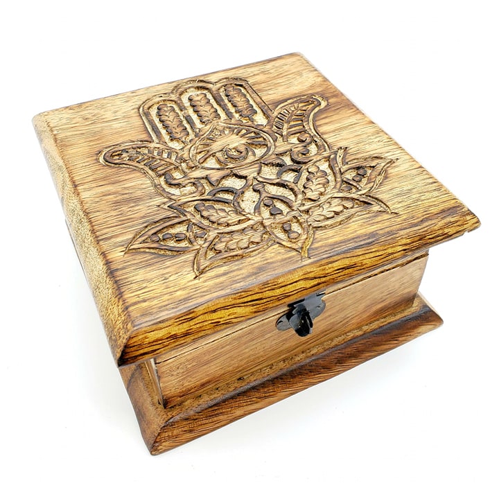 lotus carved wood box