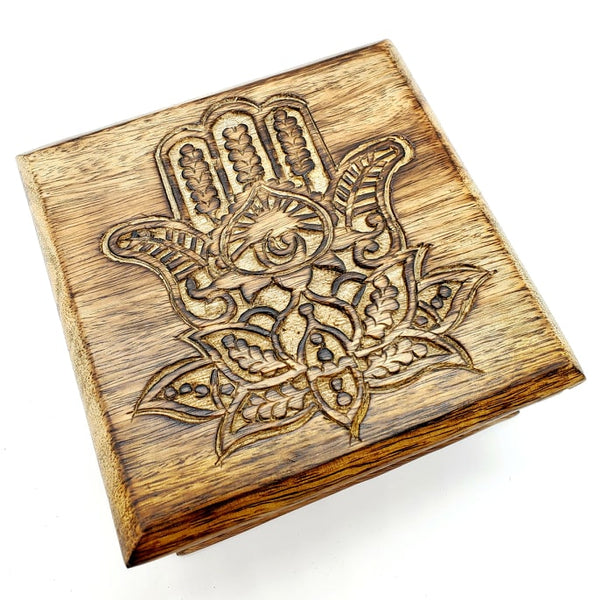 lotus flower carved wood box