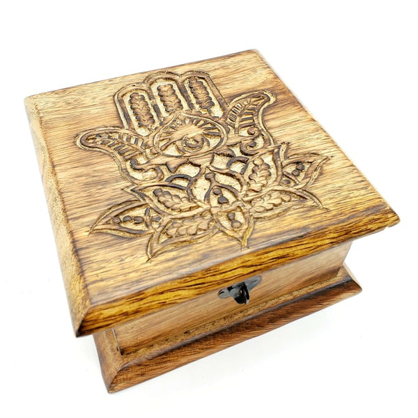 lotus flowers carved wooden box