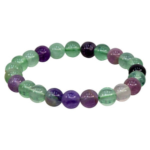 Rainbow Fluorite Beaded Crystal Bracelet | Durable Elastic Stretch |  Purple, Green, & Blue Rainbow | Crystal Healing Bracelet